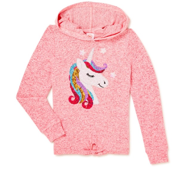 Girls soft sequined unicorn hoodie, size M (7-8). - Picture 1 of 5